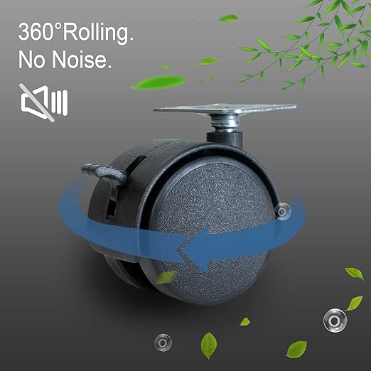 2 Inch Furniture Caster Wheels 4pcs Swivel Plastic Rollers with Locks Stainless Screws Small Universal Plate Wheel Casters Replacement for Cabinet Drawer Table Desk Cart in Office Kitchen