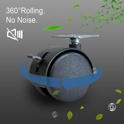 2 Inch Furniture Caster Wheels 4pcs Swivel Plastic Rollers with Locks Stainless Screws Small Universal Plate Wheel Casters Replacement for Cabinet Drawer Table Desk Cart in Office Kitchen