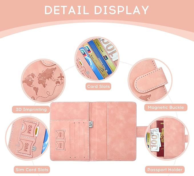 ILIYAH-Passport Cover-Passport Holder Travel Wallet-RFID Blocking Passport Case Travel Accessories Card Holder Wallet Unisex Travel Gifts(Pink)