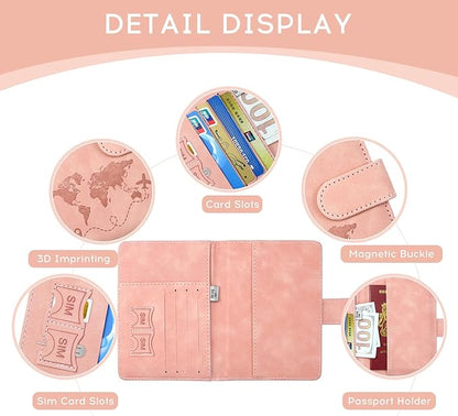 ILIYAH-Passport Cover-Passport Holder Travel Wallet-RFID Blocking Passport Case Travel Accessories Card Holder Wallet Unisex Travel Gifts(Pink)