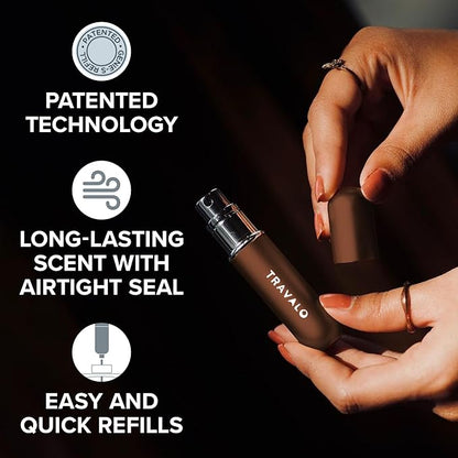 Travalo Classic HD Perfume Atomizer - Leak-Proof and TSA Approved for Air Travel - Reusable, Airtight, Easy-Fill Mini Pump Sprayer - Lightweight, Elegant Design w/Volume Window - Brown 0.17oz