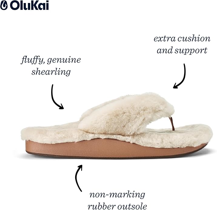 OLUKAI Kipe'a Heu Women's Sandal Slippers, Soft & Comfortable Shearling-Wrapped Straps, Durable Rubber Outsoles for All-Day Wear, Causal & Cute Everyday Style