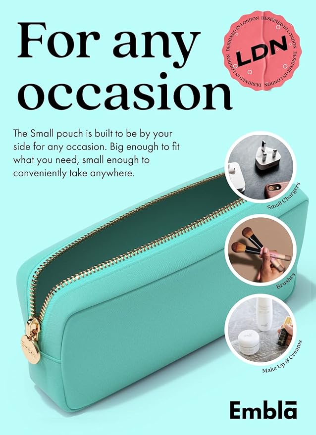 Embla Makeup Bag Travel Cosmetics Pouch and Toiletry Bag, Nylon Zipper Pouch Purse, Cute Make Up Organizer Storage Tote for Women Girls, Travel Skincare Case, Small Makeup Bags, Cotton Candy