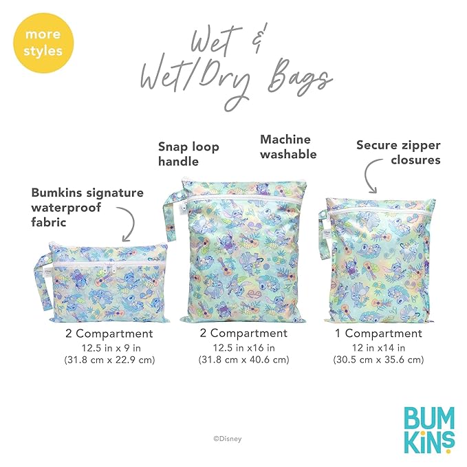 Bumkins Disney Waterproof Wet Dry Clutch Bag for Baby, Travel, Swim Suit, Cloth Diapers, Pump Parts, Pool, Gym Clothes, Toiletry, Hook to Stroller, Daycare, Packing Pouch, Zip Bag, Mickey and Minnie