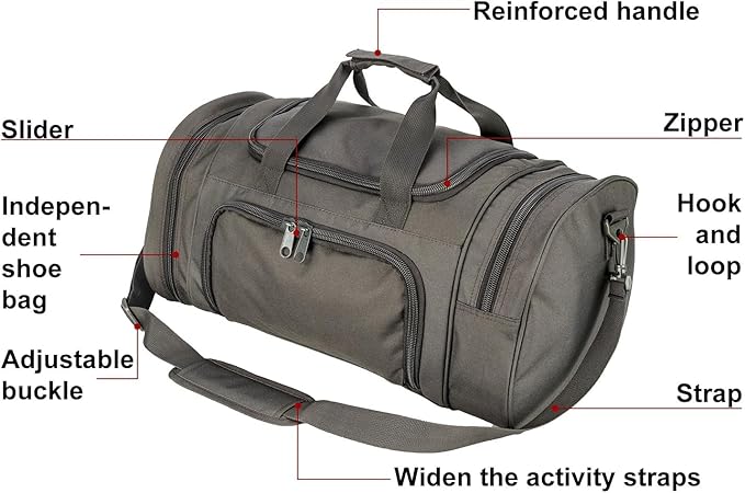 Tactical Travel Duffle Bag with Shoes Compartment Weekender Bags Carry On Overnight Bag For Men and Women Gym Sports Tote Pocket