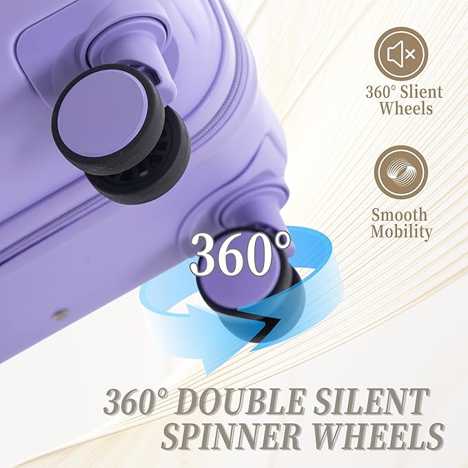 Merax Hardshell Luggage Sets ABS 3Pc Carry On Luggages With Spinner Wheels, Light Purple, 20/24/28 Inch