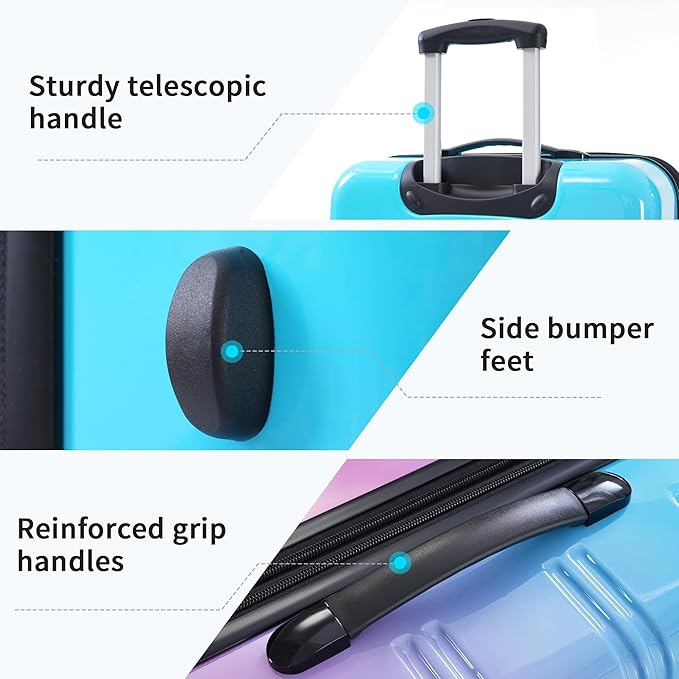 Hardshell Luggage Sets 3 Piece Gradient Color Expandable Suitcase with Spinner Wheels and TSA Lock