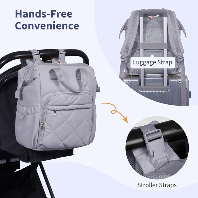CEI-CEI Diaper Bag Backpack for Mom and Dad, Puffer Baby Bag Backpack with Insulated Pocket, Water-Resistant, Unisex Travel Backpack with Changing Pad & Stroller Straps