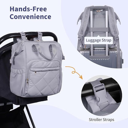 CEI-CEI Diaper Bag Backpack for Mom and Dad, Puffer Baby Bag Backpack with Insulated Pocket, Water-Resistant, Unisex Travel Backpack with Changing Pad & Stroller Straps