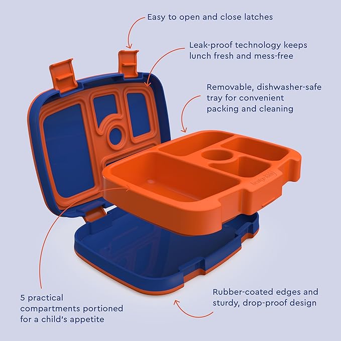 Bentgo Kids Prints Leak-Proof, 5-Compartment Bento-Style Kids Lunch Box - Ideal Portion Sizes for Ages 3-7, Durable, Drop-Proof, Dishwasher Safe, & PFAS & BPA-Free Materials (Sports)