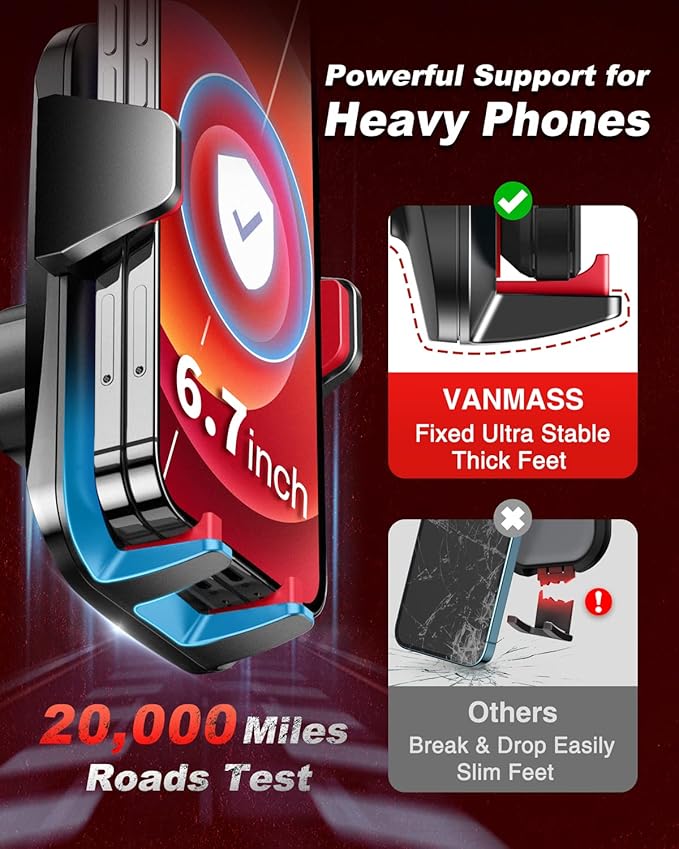 VANMASS 【2025 Strongest & Military-Grade Car Phone Mount 【Patent & Safety】 Ultimate Cell Phone Holder Best Handsfree Dash Windshield Vent for iPhone 16 Pro Max 15 14 Android & Truck Desk Mounts, Red