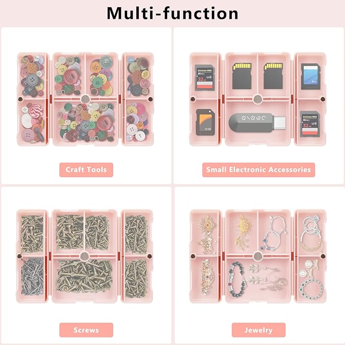 FYY Daily Pill Organizer,2 Pcs 7 Compartments Portable Pill Case Travel Pill Organizer,[Folding Design] Pill Box for Purse Pocket to Hold Vitamins,Cod Liver Oil,Supplements and Medication-Pink