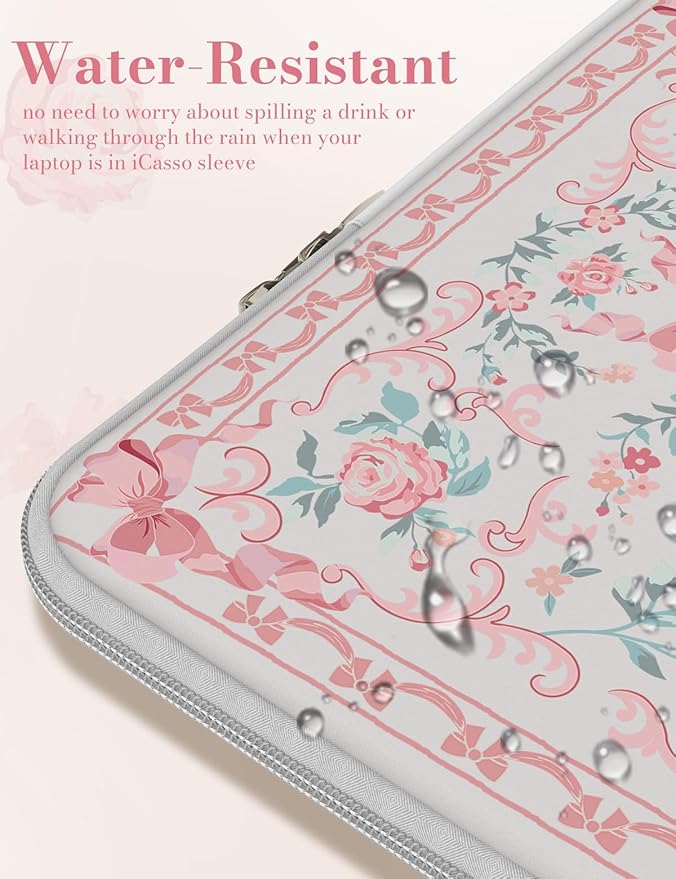 iCasso Laptop Sleeve 13 inch for MacBook Air 13-13.6 inch,Cute Laptop case for MacBook Pro 13 inch 14 inch, Slim Protective Travel Carrying Case Sleeve for 14 inch Chromebook, HP, Retro Bow Pink