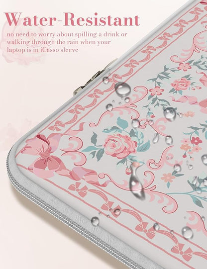 iCasso Laptop Sleeve 13 inch for MacBook Air 13-13.6 inch,Cute Laptop case for MacBook Pro 13 inch 14 inch, Slim Protective Travel Carrying Case Sleeve for 14 inch Chromebook, HP, Retro Bow Pink