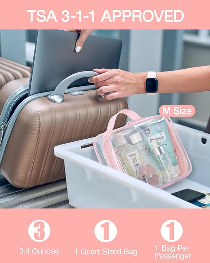 BAGSMART Clear Toiletry Bag, TSA Approved Travel Toiletry Bag Carry On Travel Accessories Bag Airport Airline Quart Size Bags water-resistant Makeup Bag for Women