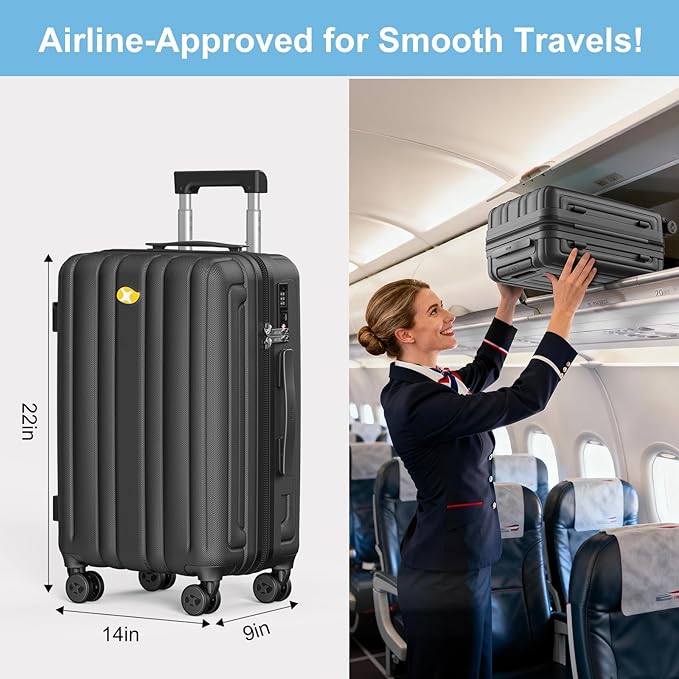 MGB Carry On Luggage 22x14x9 Airline Approved, Hardside Carry-on Luggage with Spinner Wheels & TSA Lock, Scratch-Resistant PC Lightweight Suitcase for Travel with Adjustable Telescopic Handle