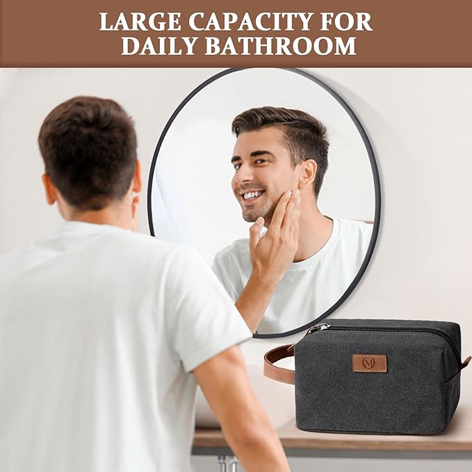 Janhavi Travel Essentials Toiletry Bag Waterproof,Canvas Initials & Wheat Ear, Groomsmen Gifts, Men's Accessories Organizer, Travel Bags for Men, boyfriends Gift Box for Men (Dark Grey O)