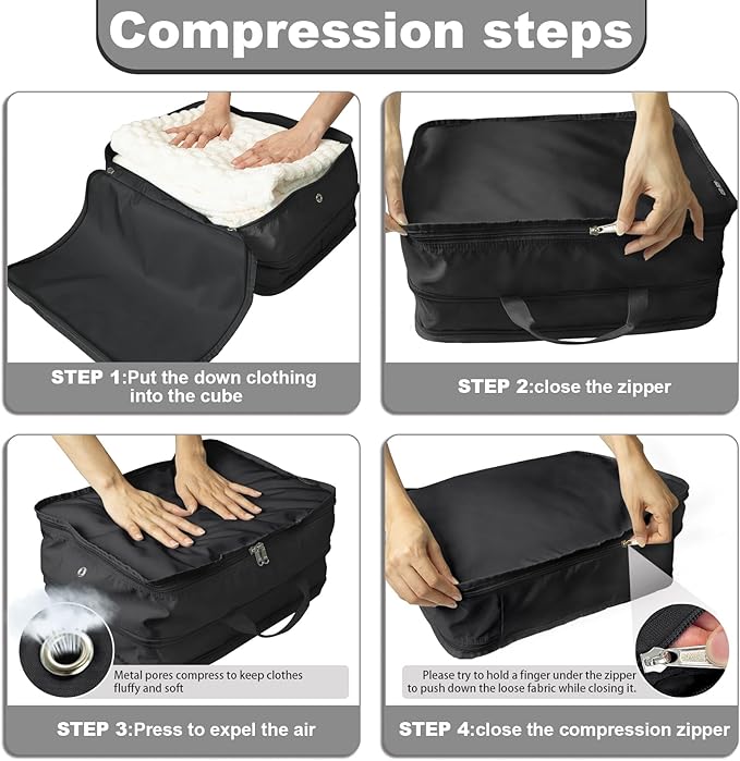 Compression Packing Cubes for Travel Essentials, 2 Set Expandable Travel Cubes for Packing Bags Suitcase Organizer, XL, Black