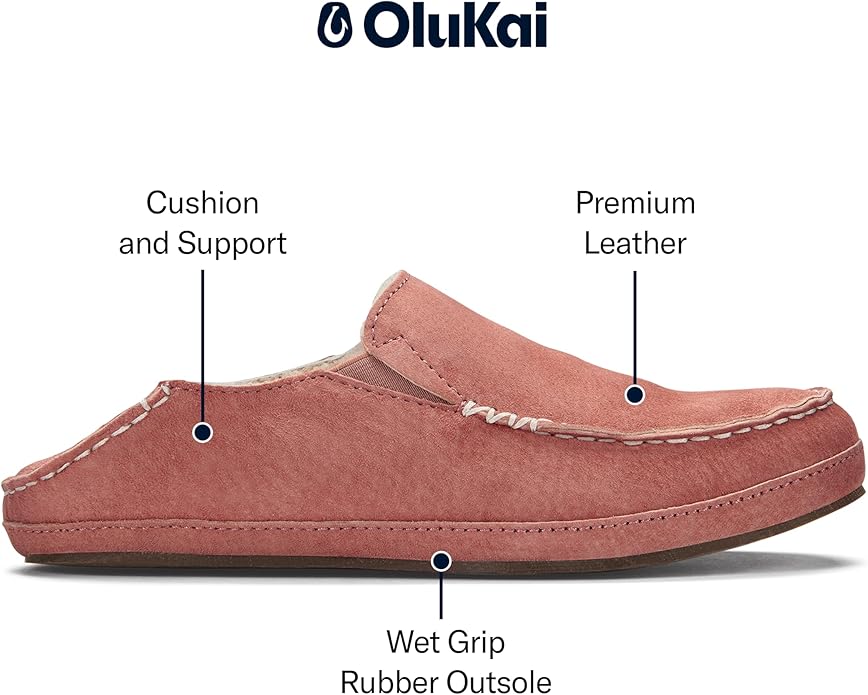 OLUKAI Nohea Slipper, Women's Slip-On Shoes, Genuine Shearling & Premium Nubuck Leather, Drop-In Heel Design, Cozy & Ultra-Soft Comfort Fit