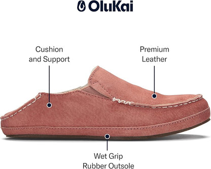 OLUKAI Nohea Slipper, Women's Slip-On Shoes, Genuine Shearling & Premium Nubuck Leather, Drop-In Heel Design, Cozy & Ultra-Soft Comfort Fit