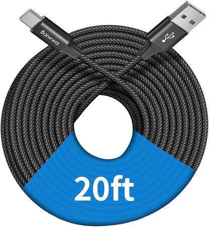 Baiwwa Long USB C Cable 20ft, USB A to Type C Cable Charger Cord Premium Nylon Braided for iPhone 16 15 Series Samsung Galaxy Note Tab, Moto, LG, Pixel and More USB C Smartphone & Tablet