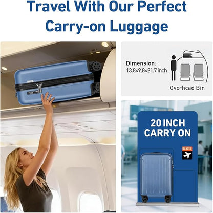 KYME Carry on luggage 22x14x9 Airline Approved Suitcase Hardshell With Double Spinner Wheels, PC+ABS TSA Lock Travel Luggage (Royalblue, 20" Carry On)
