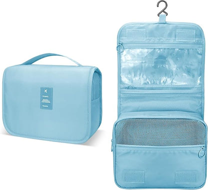 Large Capacity Toiletry Bag Travel Bag with Hanging Hook for Men and Women Waterproof Travel Cosmetic Bag Bathroom Storage Bag for Brushes Set, Full-Sized Shampoo,Accessories(Baby Blue)