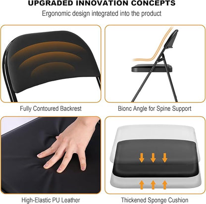 12 Pack Black Folding Chairs with Padded Cushion for Outside, Portable Stackable Commercial Metal Foldable Chairs with Steel Frame for Home Events Office Wedding Party, 350lbs Capacity