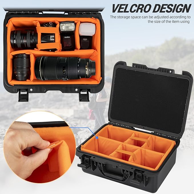 Protective Camera Case 16 X 10.6 X 5 Inch Shockproof Water-resistant with Adjustable Dividers (Can hold cameras, pistols, gear, equipment)