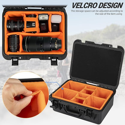 Protective Camera Case 16 X 10.6 X 5 Inch Shockproof Water-resistant with Adjustable Dividers (Can hold cameras, pistols, gear, equipment)