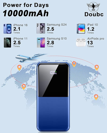 Portable Charger Power Bank, 10000mAh Mini Portable Battery Fast Charging Battery Pack Travel Essentials, PD 3.0 QC 4.0 External Phone Powerbank for iPhone Android Samsung and USB/USB-C Devices