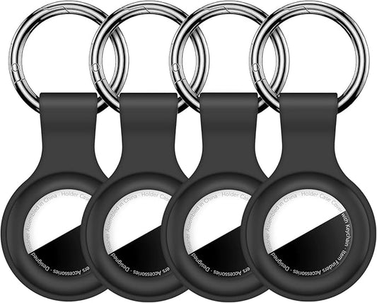 [4 Pack] Compatible with AirTag Case Keychain for Air Tag Holder Silicone for AirTags Key Ring Cases Tags Chain for AirTag GPS Item Finders Accessories, Black