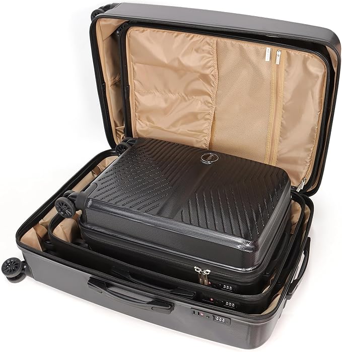 Luggage Set 3 Pieces -Suitcase Set - Carry on Luggage with Wheels - Check-in Luggage - PC + ABS Durable Suitcase Rotating Silent Wheels 3-Piece 20/24/28 Black