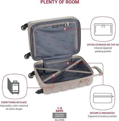 SwissGear 7366 Signature Hardside Expandable Luggage with Spinner Wheels, TSA Lock, Cup-Holder, Sand, Carry-On 19-Inch