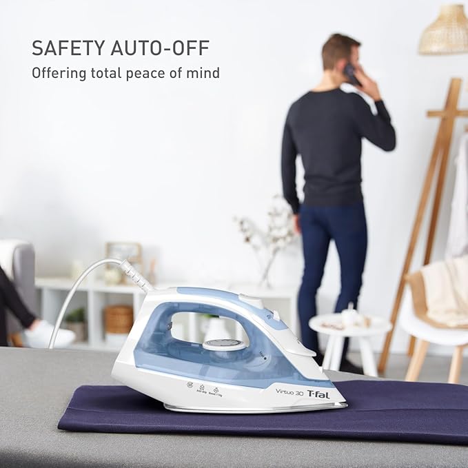 T-Fal Virtuo Steam Iron for Clothes Garment Steamer, Burst of Steam & Spray, Portable Iron and Steamer for Clothes, Ceramic Nonstick Soleplate, 1400 Watts, Anti-Drip, Auto-Off, Easy Ironing, Blue