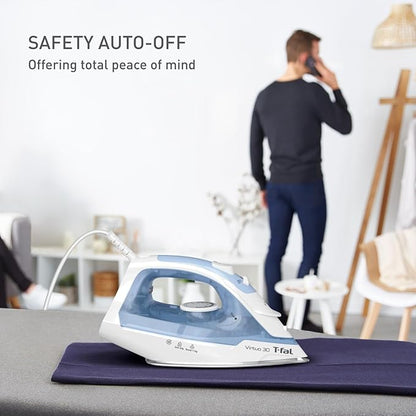 T-Fal Virtuo Steam Iron for Clothes Garment Steamer, Burst of Steam & Spray, Portable Iron and Steamer for Clothes, Ceramic Nonstick Soleplate, 1400 Watts, Anti-Drip, Auto-Off, Easy Ironing, Blue