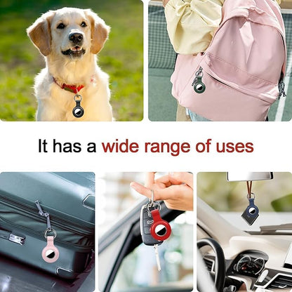 Upgraded for AirTag Holder with Clear Cover Full Coverage Case Keychain for Air Tag, Silicone for Air Tagholder 4 Pack for Apple GPS Tracker Item Tag Finders, Black/White/Blue/Red