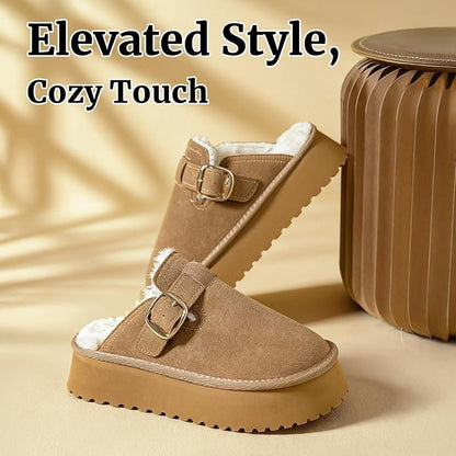 Mishansha Fuzzy Platform Slippers for Women Winter Faux Suede Warm Slippers Cozy House Shoes Outdoor and Indoor