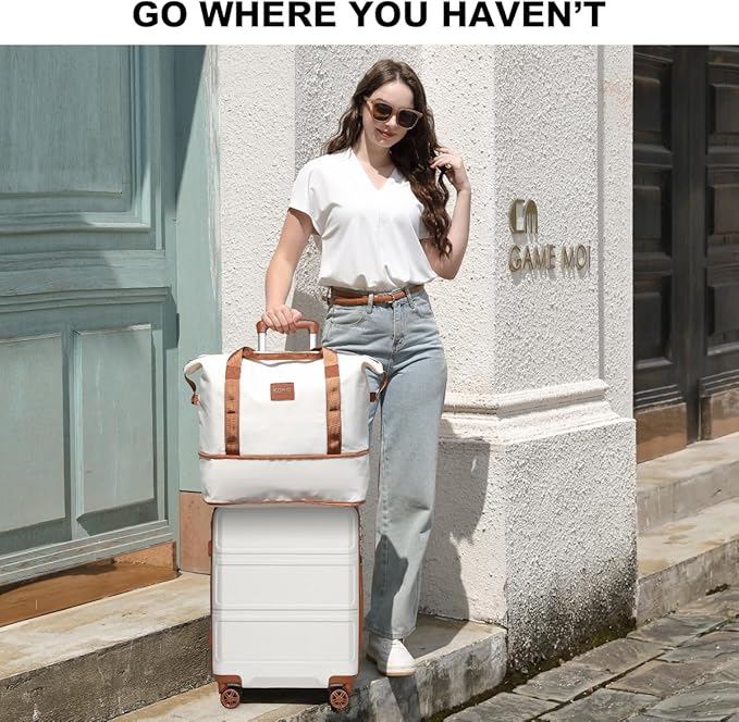 Kono 20'' Carry on Luggage with Spinner Wheel TSA Lock, Lightweight PC+ABS Hardside Luggage Small Carry on Suitcase White