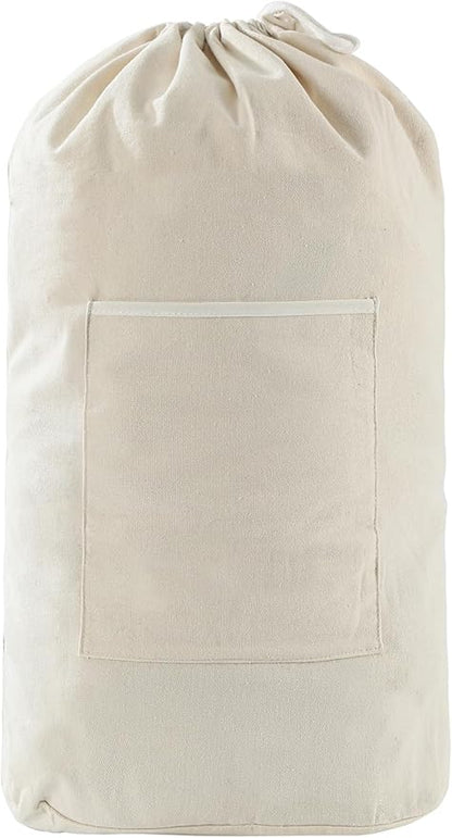 Canvas Laundry bag, Washable Laundry backpack, Adjustable Straps, Large Front Pocket, Drawstring Closure (BEIGE, X-Large)