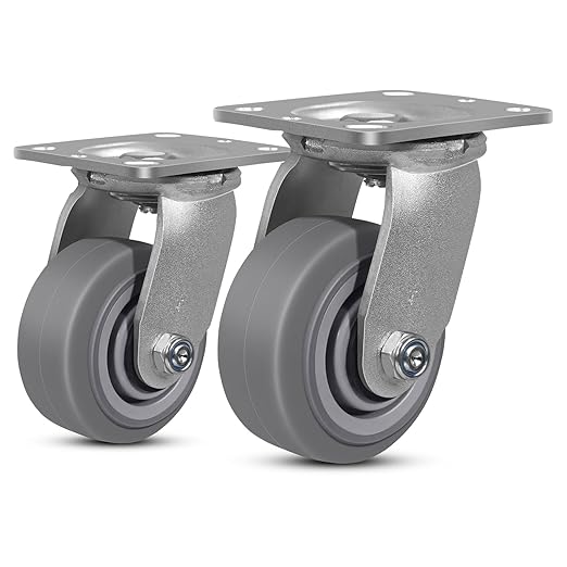 4 Inch Rubber Wheels (Flat Tread)- Heavy Duty Casters, Industrial Caster Wheels- with up to 700 LB Capacity- Use for Dollies, Utility and Maintenance Carts(2 Swivel)