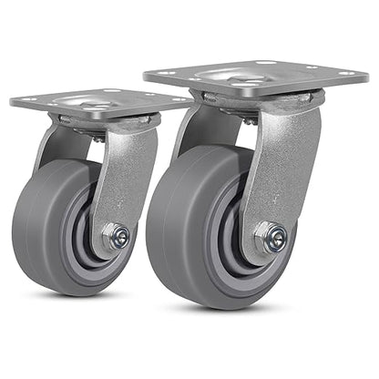4 Inch Rubber Wheels (Flat Tread)- Heavy Duty Casters, Industrial Caster Wheels- with up to 700 LB Capacity- Use for Dollies, Utility and Maintenance Carts(2 Swivel)
