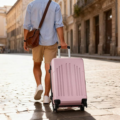 Karl home 28 Inch Check-in Luggage with Spinner Wheels, ABS Hardshell Checked Suitcase with TSA Lock, Durable Large Suitcase Rolling Luggage for Men Women, Pink