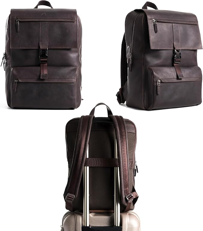 Leather Backpack for Men & Women, Classic Dark Brown - Handcrafted Top Grain Leather vintage backpack with 17-Inch Laptop Sleeve - Lightweight, Stylish & Durable for Business, Travel & Everyday Use