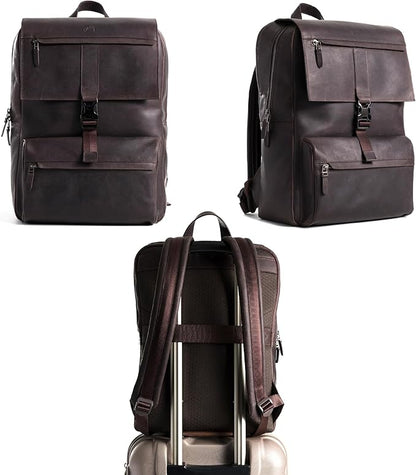 Leather Backpack for Men & Women, Classic Dark Brown - Handcrafted Top Grain Leather vintage backpack with 17-Inch Laptop Sleeve - Lightweight, Stylish & Durable for Business, Travel & Everyday Use