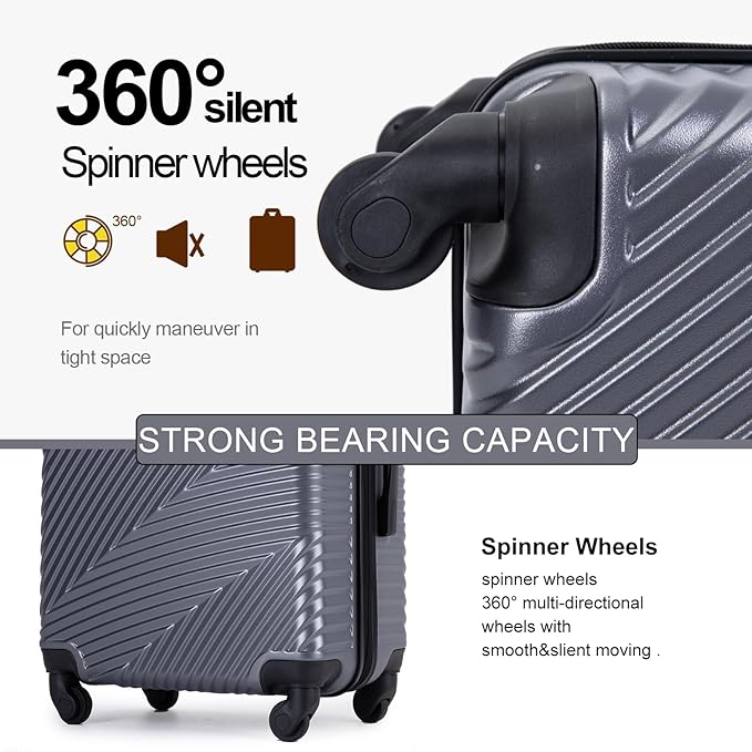 Luggage Sets Wear-Resistance Hardside Lightweight Suitcase Double Spinner Wheels, TSA Lock,Two Hooks, Scratch-resistant Carry-on,3 Piece Set(20inch 24inch 28inch) (Gray)