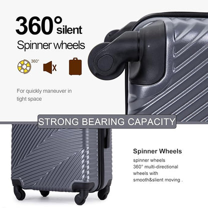 Luggage Sets Wear-Resistance Hardside Lightweight Suitcase Double Spinner Wheels, TSA Lock,Two Hooks, Scratch-resistant Carry-on,3 Piece Set(20inch 24inch 28inch) (Gray)