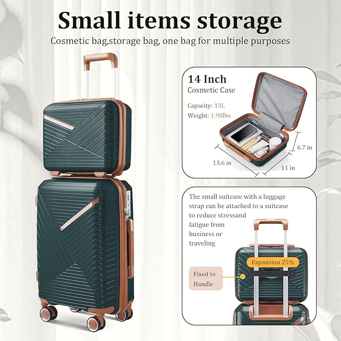 4-Piece Expandable Hardshell Luggage Set with TSA Lock (14/20/24/28) - Lightweight PP Suitcases, 360° Silent Spinner Wheels and Durable 100LB Handle for Air Travel (D# Army Green)