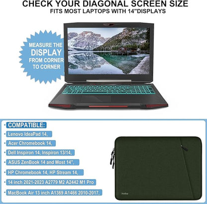 Laptop Sleeve 14 inch, Shockproof Protective Computer Cover with Accessories Pocket, Portable Laptop Case Compatible for 14 inch MacBook Air/Pro, Dell, HP, Acer, Asus, Lenovo, Army Green