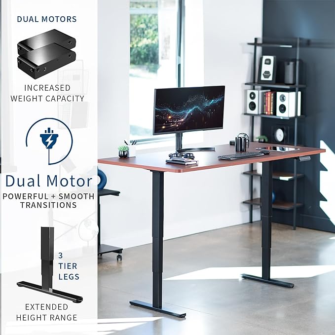 VIVO Electric 71 x 36 in Dual Motor Sit Stand Desk, Memory Height Adjustment, 2B Series, Dark Walnut Top Black Frame, DESK-KIT-2B7D-36